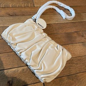 STAUD Large Bean Ruched Leather Bag - Ivory